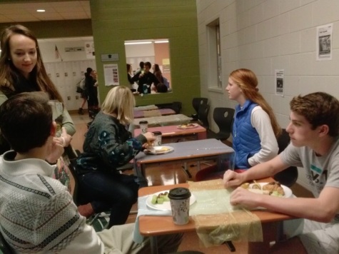 Students dine in the café.
