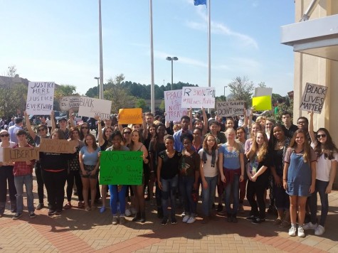 SOA and AMHS students in SAME (Students Advocating for Multicultural Education) rally for justice for Walter Scott, killed by police fire early in April 2015.
