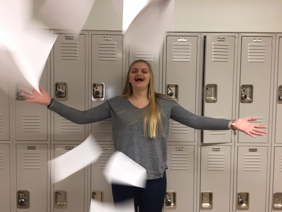 Senior Maryanna Reed rejoices at the completion of her thesis