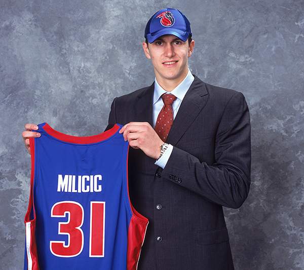 Darko Milicic after being drafted by the Detroit Pistons in 2003.