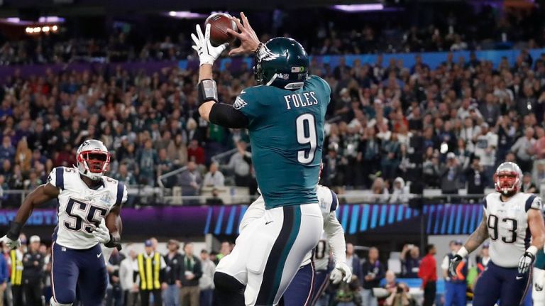 Eagle QB Nick Foles catches a touchdown pass in Superbowl 52