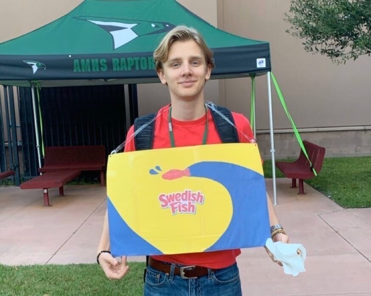 As a Swedish student, Christian decided to dress as a Swedish fish for Halloween.
