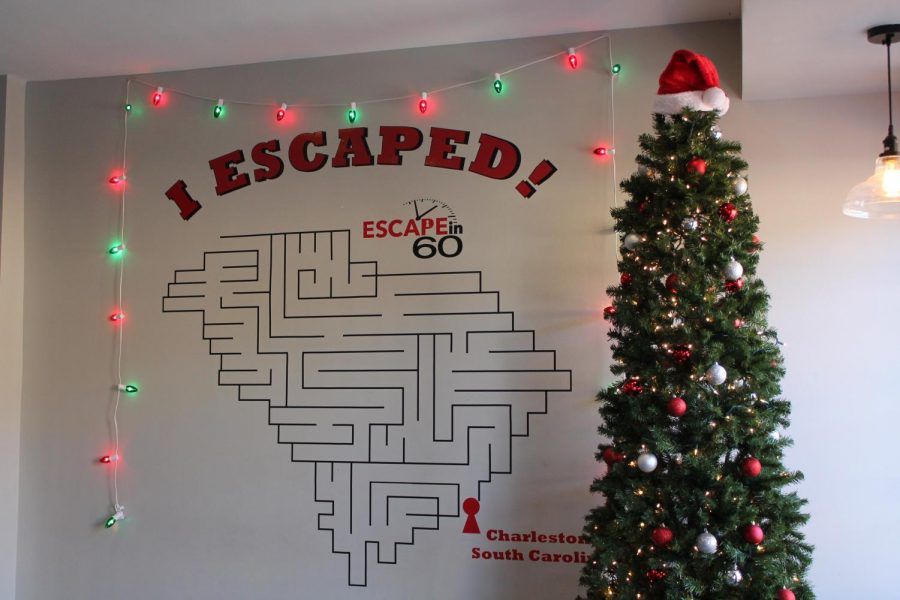 This is a picture of their picture wall in the foyer of Escape in 60.
